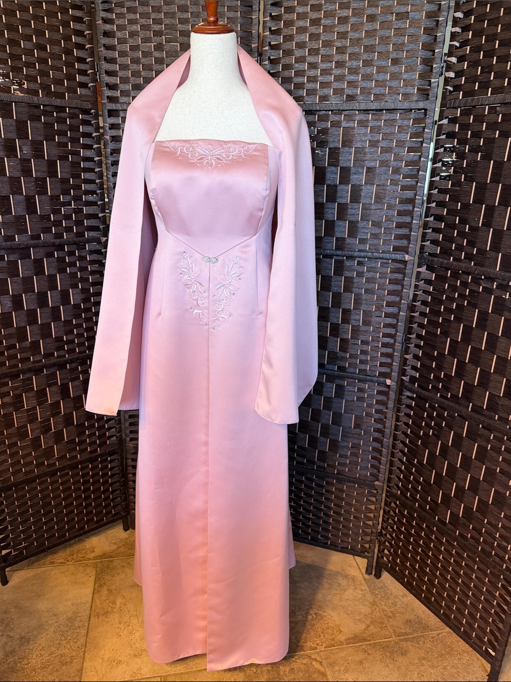 Michaelangelo Blush Pink Strapless Embroidered Evening Gown - Picture 6 of 7